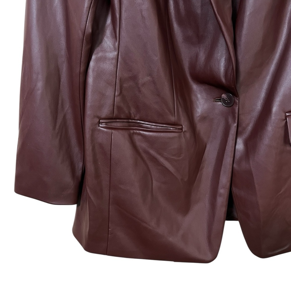 Express NWT chocolate brown faux leather cinched one button boyfriend blazer - Picture 10 of 16